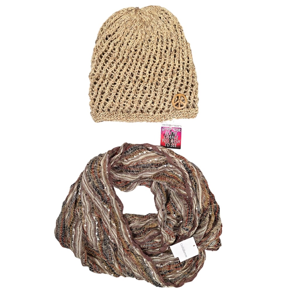 Gypsy Rose Beanie & Croft Barrow Infinity Scarf Set NEW‎ Boho Festival Hippie